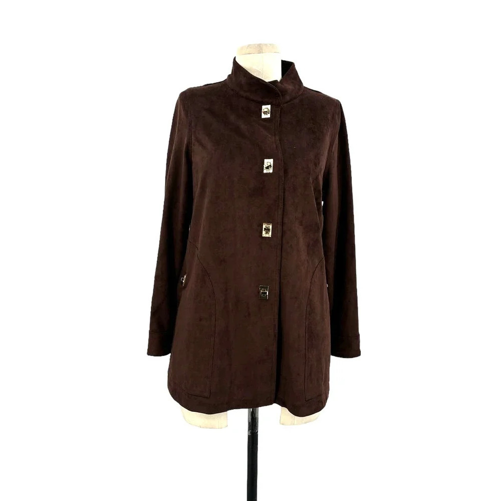 Gretchen Scott‎ Chocolate Brown Faux Suede Gold Lock Jacket Size XS